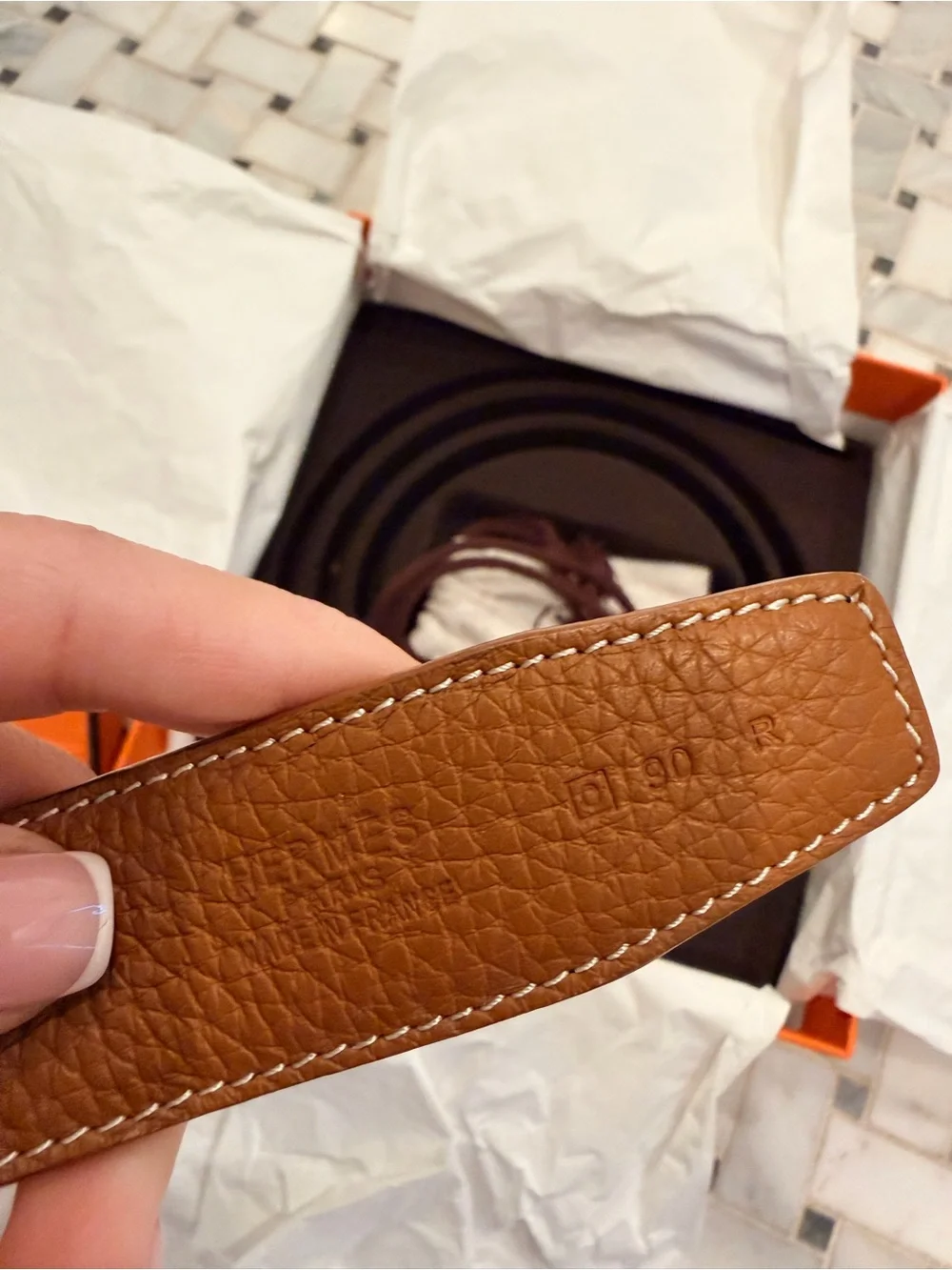 Hermes Brown Leather Belt with Gold H Buckle